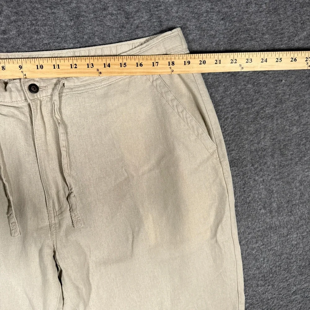 Cubavera Pants Mens XL Beige Drawstring Linen Blend Elastic Waist Casual Beach